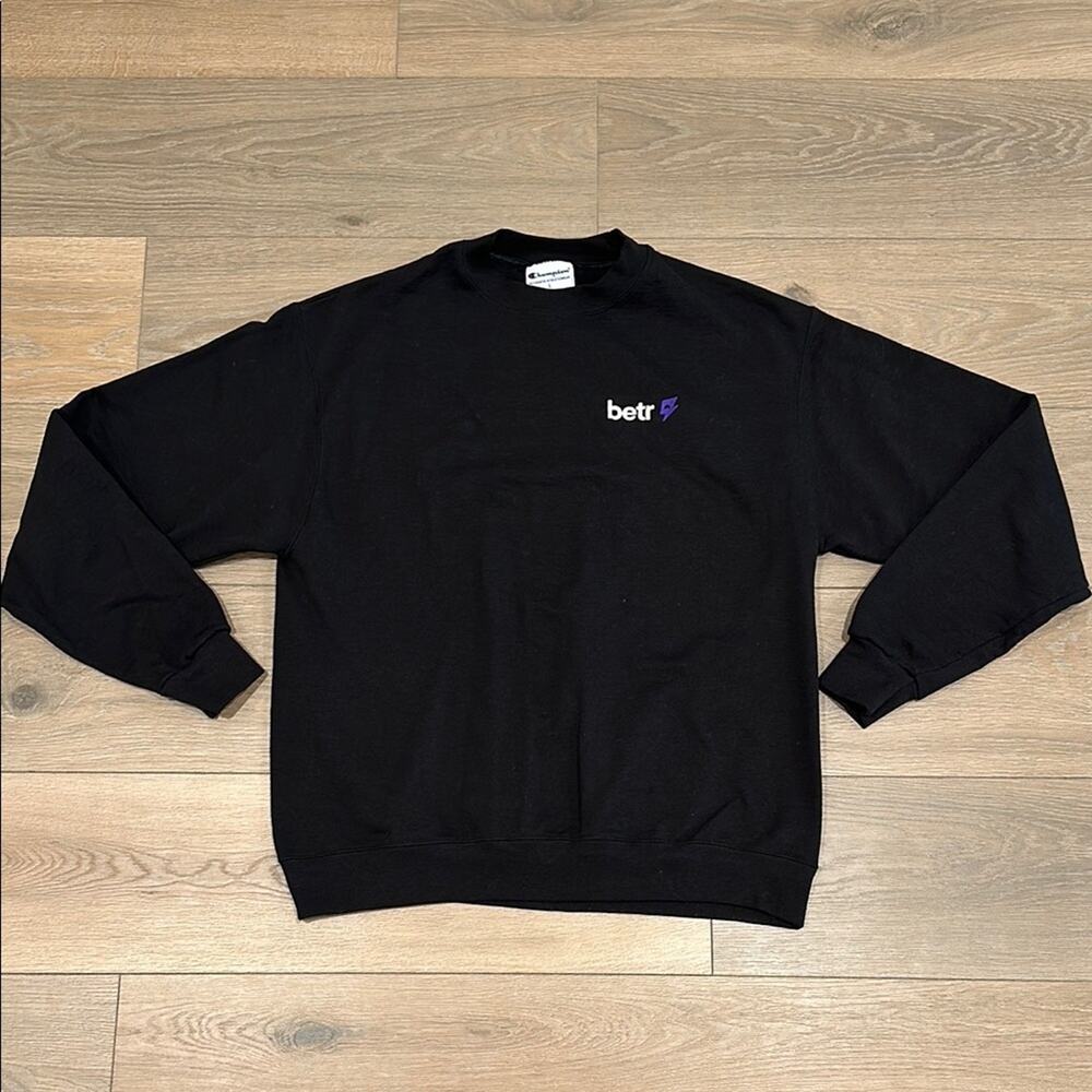 CHAMPION Black‎ Betr Fleece Crew Neck Pullover Sweatshirt Sweater Size Large